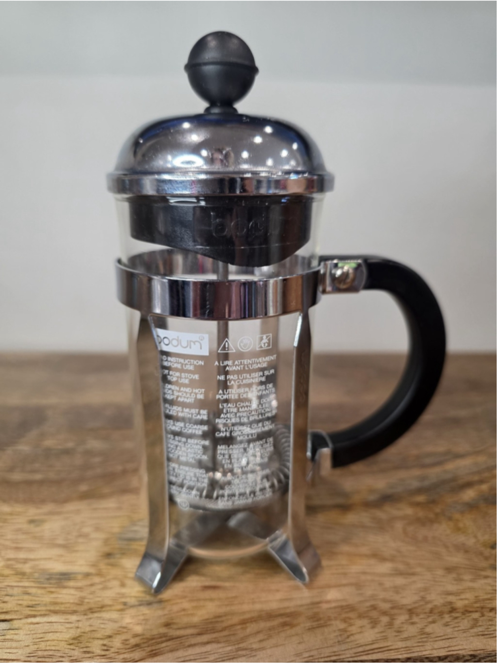 Bodum 3 Cup French Press Coffee Maker Glass Stainless Steel Black 12 Oz 0.35L